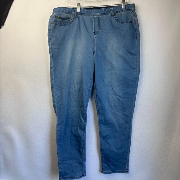 DG2 Diane Gilman Jeans Leggings‎ Woman XL Light wash straight elastic waist NWT - Picture 1 of 5